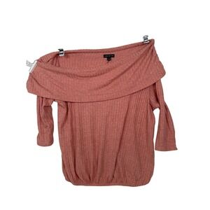 Lane Bryant Off Shoulder Top Women 18/20 Pink Ribbed Knit Blouson 1127577